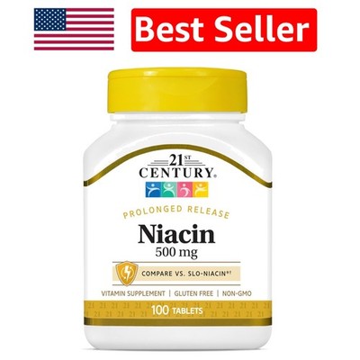 Niacin 500 mg Prolonged Release Tablets - 100 Count | Supports Energy & Health