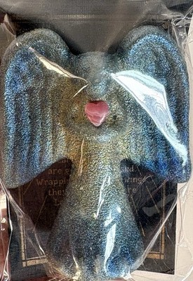 Spirit Angel Raku Pottery w/ Pink Gemstone Heart Artist Jeremy Diller 2.25''