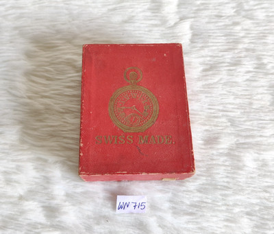 Vintage Schweizer Produkte Taschenuhr Werbe Holz Samt Karton Verpackung WN715