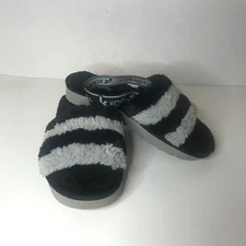Koolaburra by UGG Fuzzn II Black Grey Fuzzy Slipper Slides Backstrap Sandal 9**