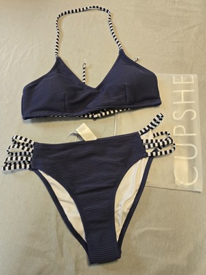 Navy Blue And White Cupshe Two Piece Bikini. Medium Top And XL Bottom