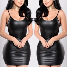 Women Sexy PU Leather Dress Wet Look Bodycon Cocktail Clubwear Dress Nightdress