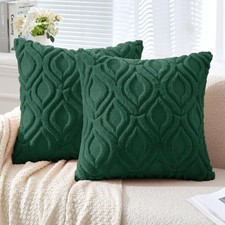MIULEE Christmas Dark Green Throw Pillow Covers 18x18 Soft Winter Plush Faux Woo