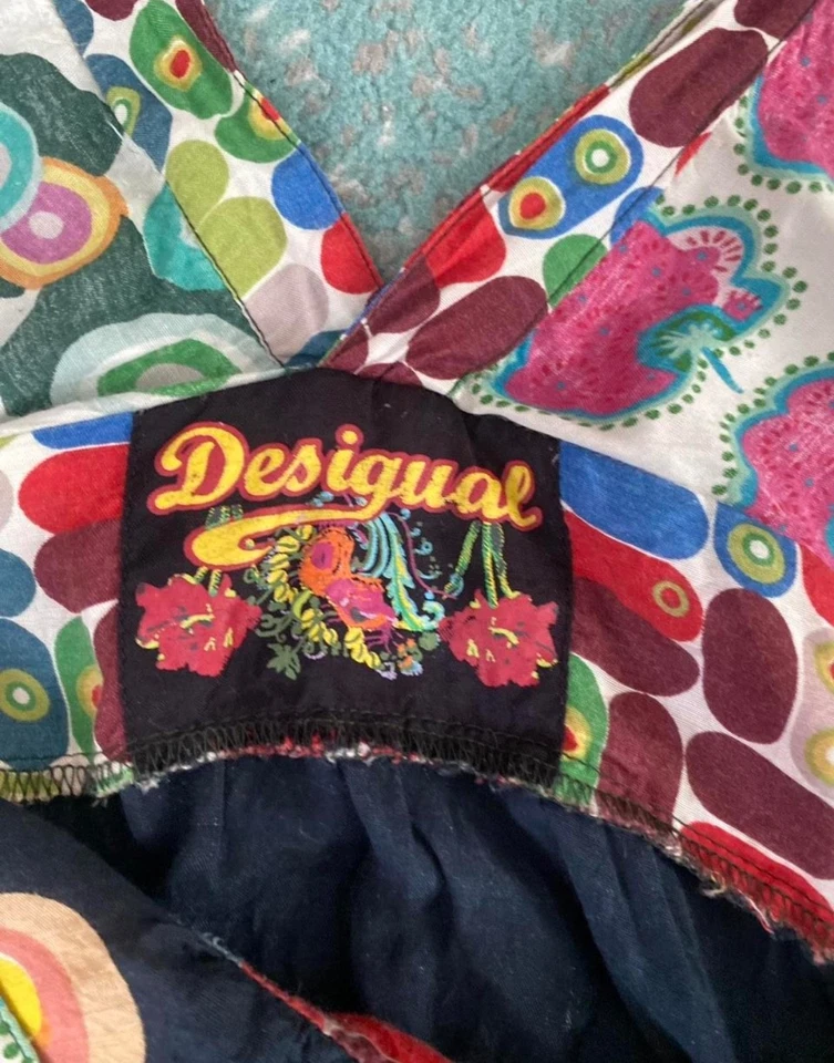 Vestido Desigual Grande Línea A Colorido Mixto Patrón Artístico, Cuello en V Delantero y Trasero Foto 4 de 4