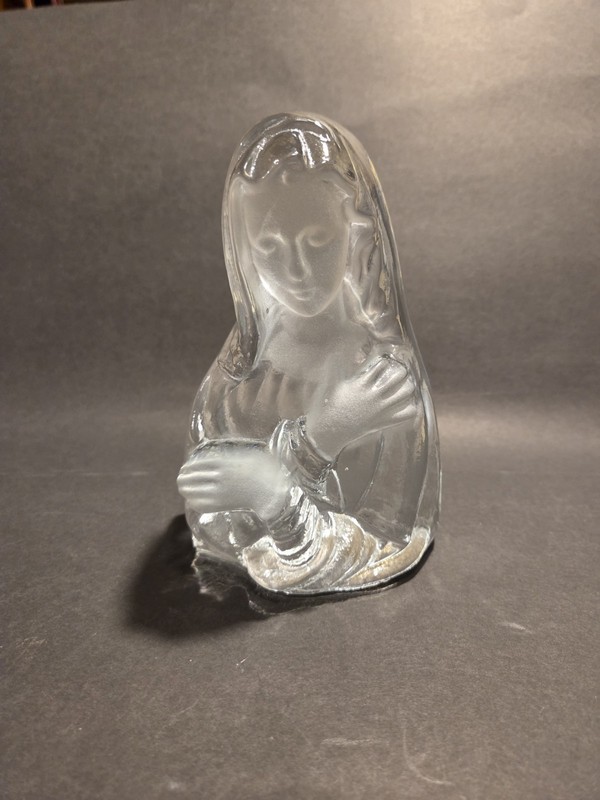 Viking Clear And Frosted Glass Madonna Virgin Mary Figurine ,Sculpture ,Bookend
