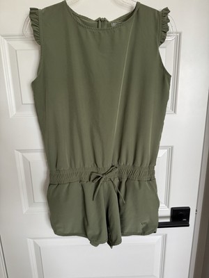 Albion Cap Sleeve Shorts Romper Women Small Green Ruffle Nylon Tie Jumpsuit