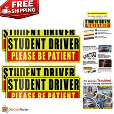 4 Reflective Student Driver Car Magnets - Removable  Humorous Safety Stickers