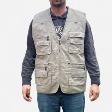 Q.K.M Cream Gilet Men's Size XXL Armless Workwear Coat Utility Fishing Jacket