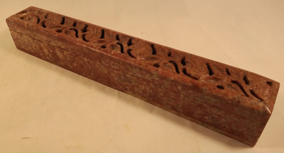 Carved Soapstone Incense Box Burner Hinged Stone Holder Floral Boho 10.5'' READ