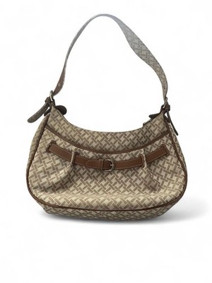 Talbots geometric pattern beige brown buckle accent women's shoulder bag