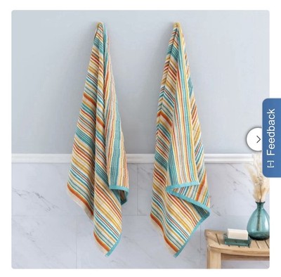 Welhome Welspun Bath Towels Orange Multicolor Diamond Geometric 2-Pack Jacquard