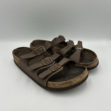 Birkenstock Florida Brown Leather Slides Sandals Womens