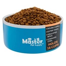 Stainless Steel Extra Large Double Wall Dog Bowl with Anti Skid Base - True Blue