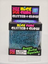 Schylling NeeDoh Nice Cube Glitter Glow Squishy Toy Blue Stress NEW Boxed