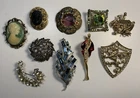 Vintage SIGNED Brooch Lot of 10 Pins Cameo’s Coro Avon Fashion Costume Jewelry