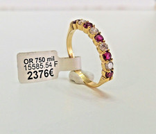 Demi alliance neuve bague or jaune 18 carats femme 4 diamants 5 rubis, mariage.
