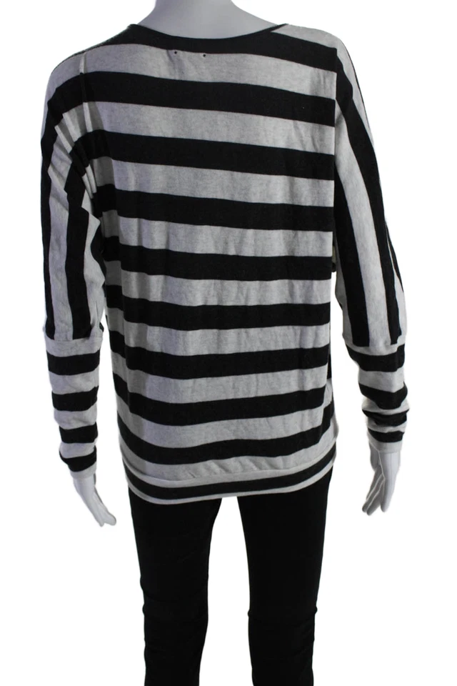 Top gris manga larga a rayas de algodón a rayas con cuello redondo talla XS de La't By L'Agence para mujer Foto 3 de 4