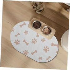 YCT Dog Food and Water Mat - Cat Dish Bowl Mat - No 18.1"L x 11.8"W Beige Oval