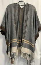 Nine West | Women’s Herringbone Weave Shawl Cape Poncho Fall Sweater- One Size