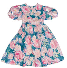 Vintage Ruth of Carolina Girls Pink Floral Dress Size 6 w/Pink Ribbons