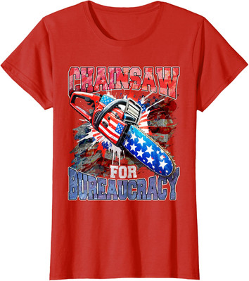 D.O.G.E American Flag Chainsaw For Bureaucracy Funny Ladies' Crewneck T-Shirt