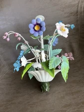 Vintage Metal Flower Tole Pendant Ceiling Fixture Whimsical Colorful