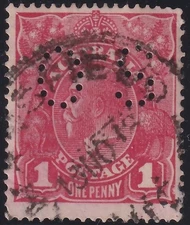 AUST KGV 1d RED SWMk PERF 'OS'. DATED. USED. (N606)