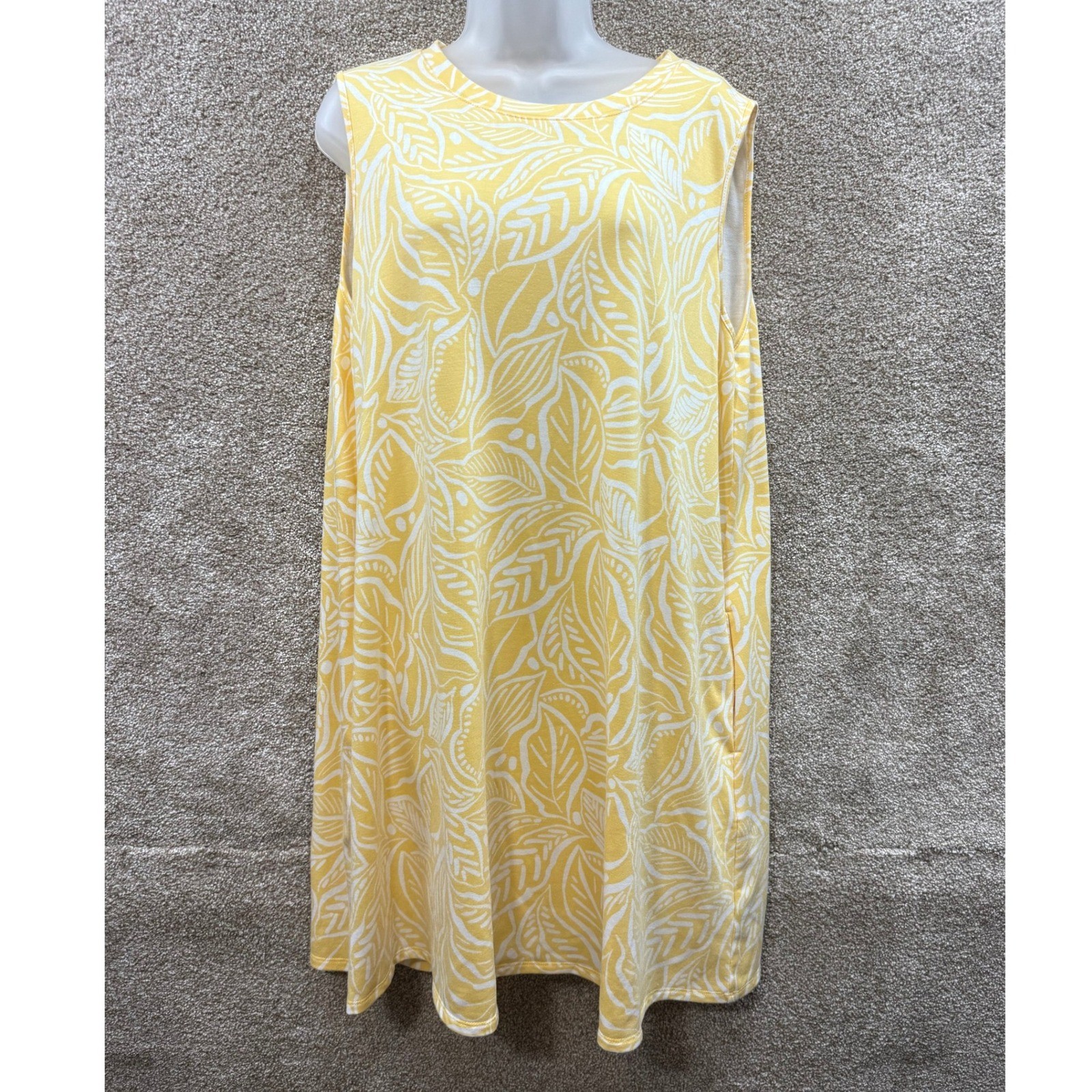 Apt. 9 Womens XL Yellow White Tropical Leaf Print Sleeveless Shift Sun Dress