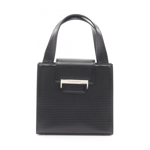 Yves Saint Laurent Handbag Leather Embossed Pattern Black Women Used Authentic