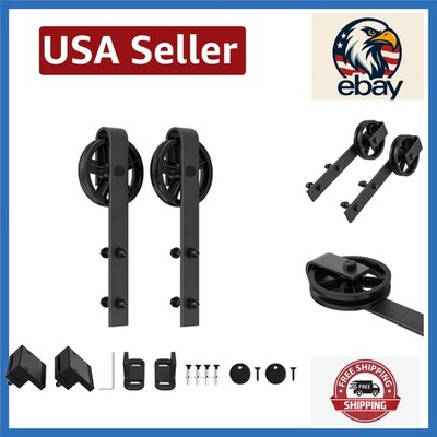 Complete Sliding Barn Door Hardware Kit with Anti-Jump Blocks - Black Finish