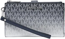 Michael Kors Jet Set Travel Large Double Zip Wristlet Phone Wallet Navy Ombré.