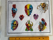 Vintage 1991 Spaulding Rogers Tattoo Flash Sheet D Series 27D Skulls