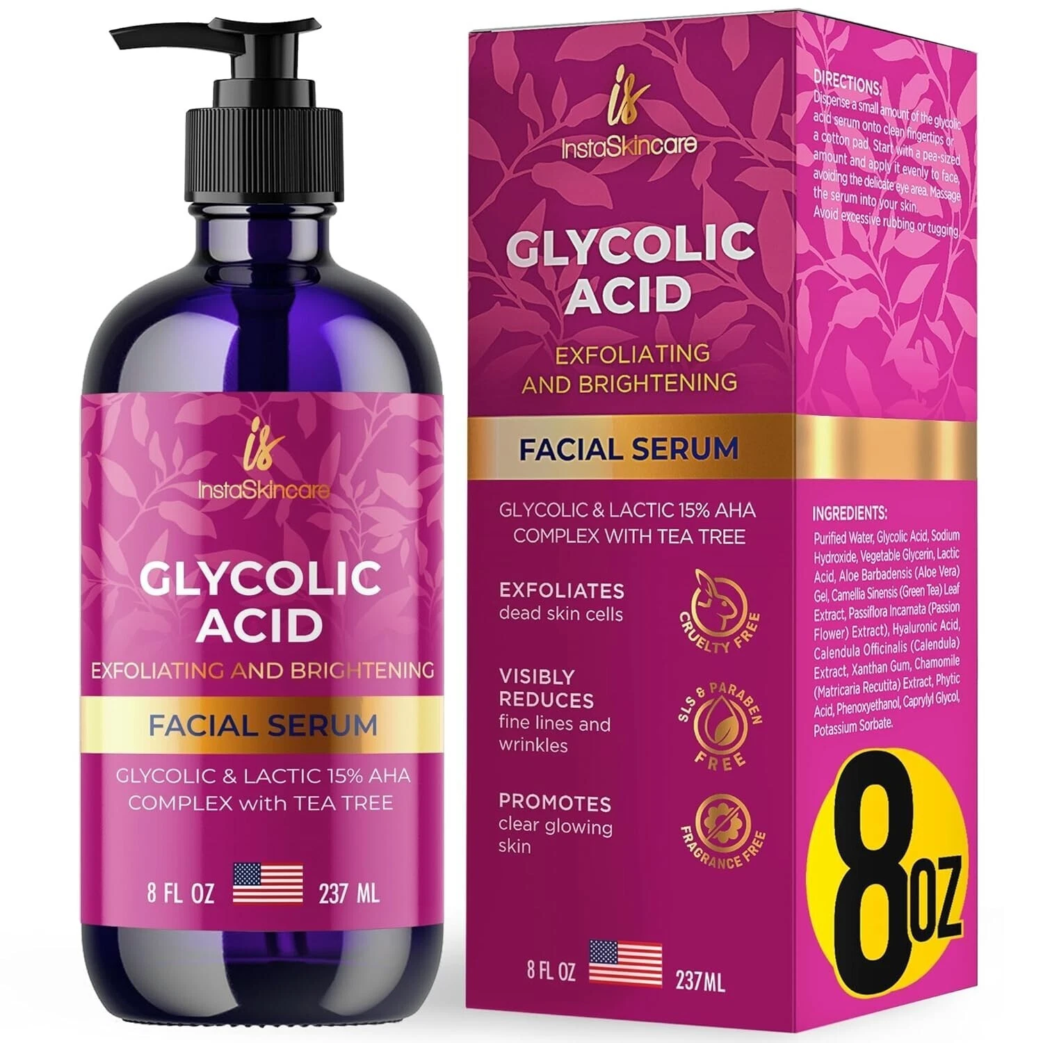 InstaSkincare Glycolic Acid 15% Lactic AHA Serum Exfoliating Brightening 8oz
Opens in a new window o