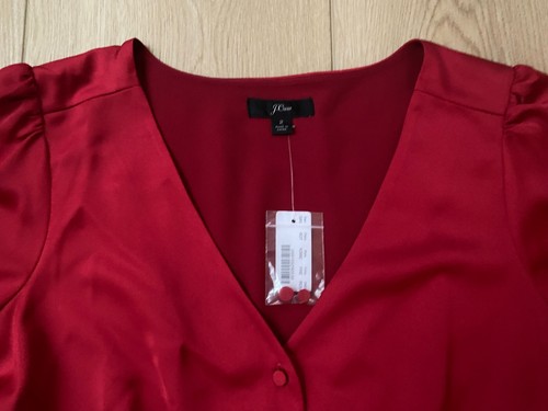 Blusa top J Crew Deep Wine rosso con bottoni davanti peplo taglia 2 nuova con etichetta - Foto 3 di 3