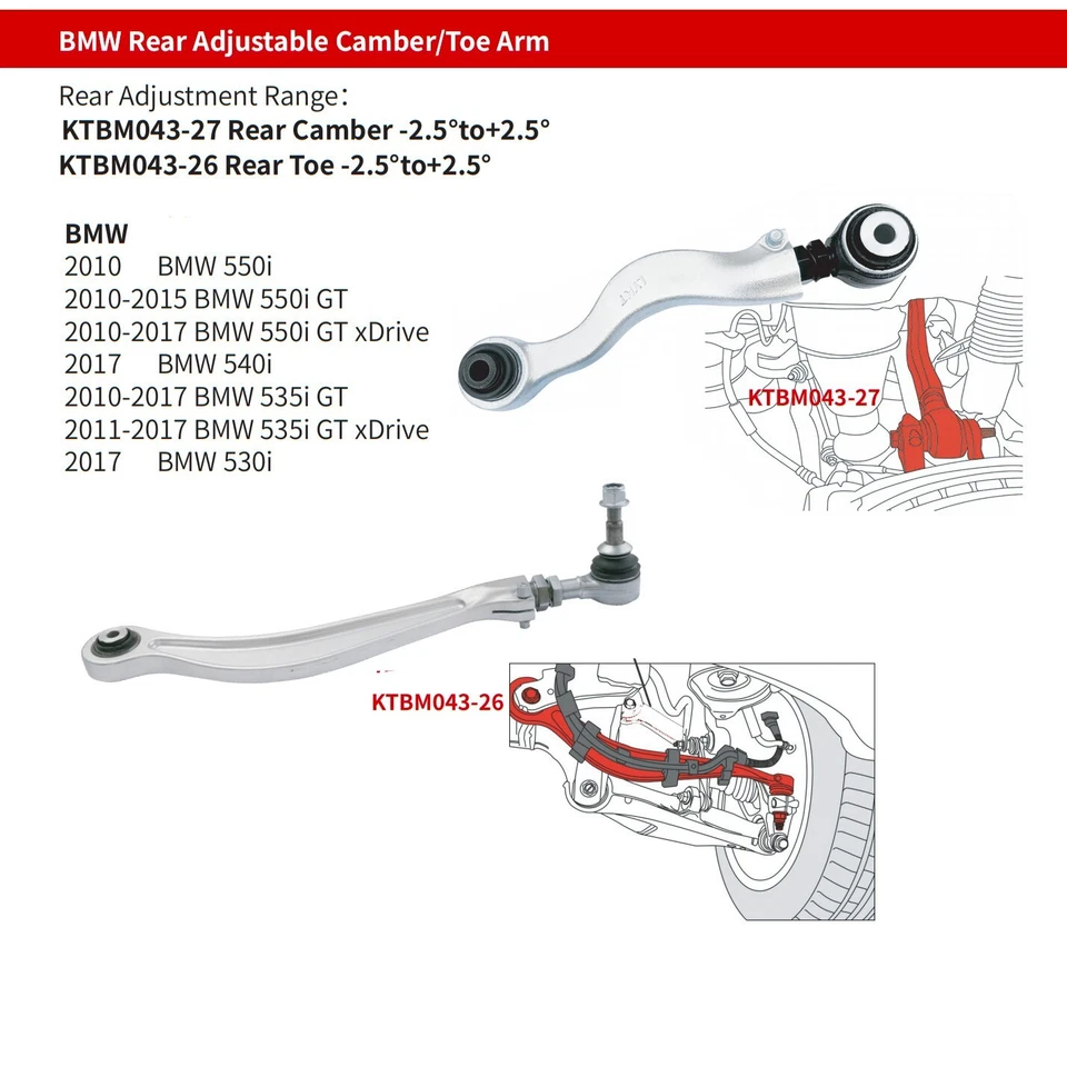 LYKT 4pcs Rear Camber &Toe Adjustable Arms for BMW 530i、540i、535/550iGT(xDrive) Foto 2 de 4