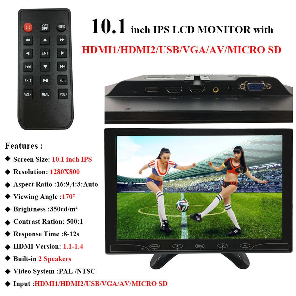 10.1 in CCTV Security Monitor PC IPS Screen 1080P Video HDMI/VGA/USB/MicroSD/AV - Image 4 of 4