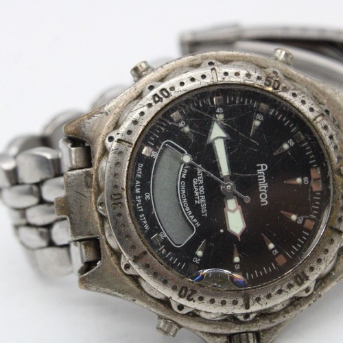 Vintage Armitron Chronograph Watch Mens Silver Tone Black Dial 42mm Rare Y2k - Picture 6 of 9