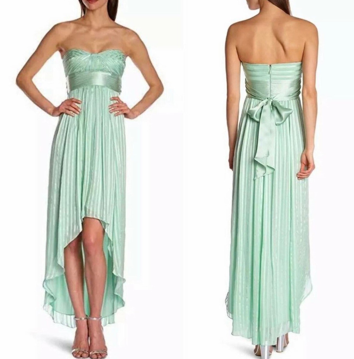 BCBGMAXAZRIA Women's Alicia Silk Opaline Green Charmeuse Gown Size