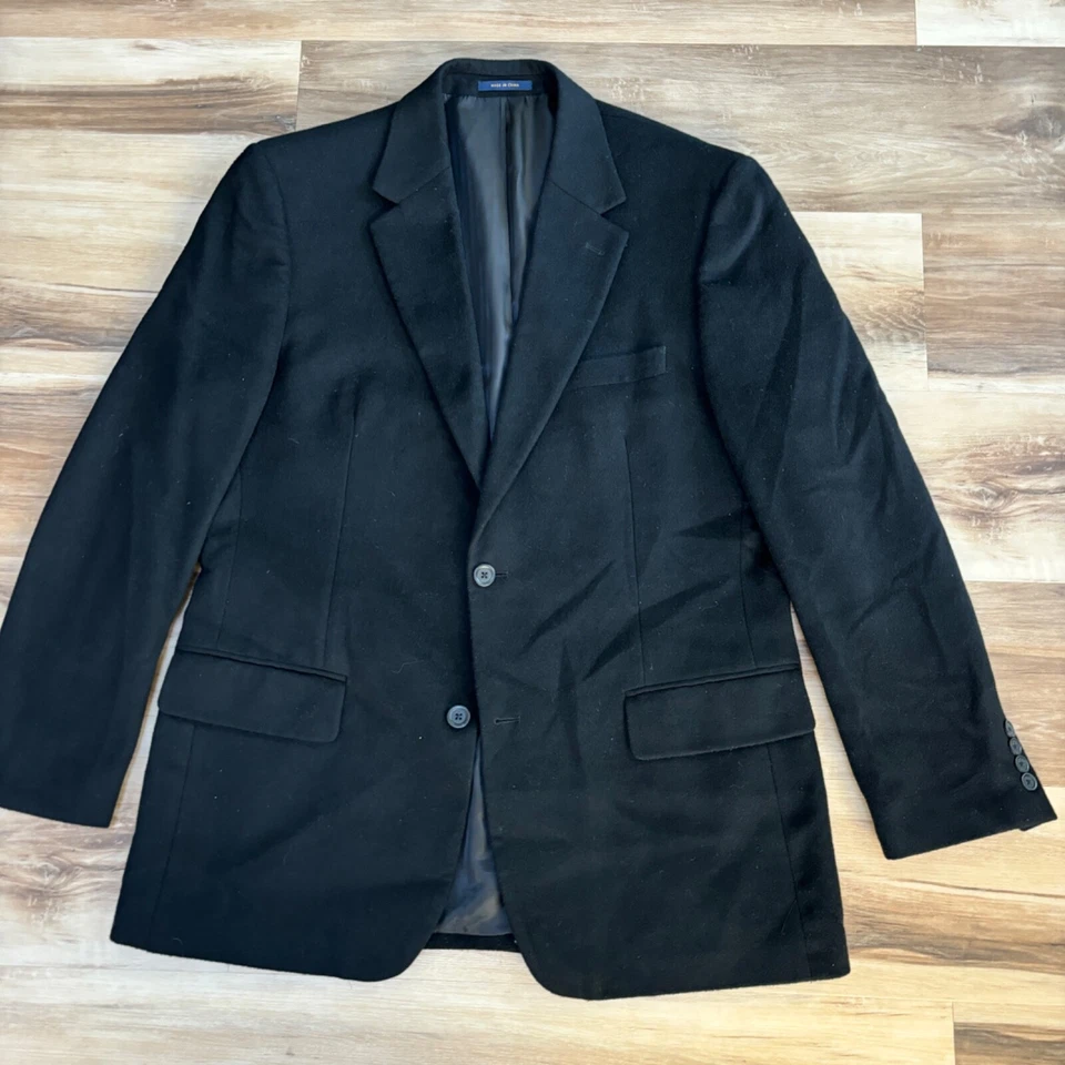 Blazer Andrew Fez Para Hombres 42R Negro Lana Seda Cachemira Chaqueta Deportiva 2 Botones Foto 3 de 4