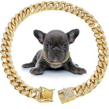 Pet Dog Cat Collar 13mm 10"  24" Iced Cubic Zirconia Cuban Bling Chain Necklace