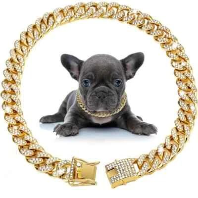 MAXBLING81 Pet Dog Cat Collar 13mm 10" ~ 24" Iced Cubic Zirconia Cuban Bling Chain Necklace