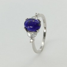 Size 7 BLUE LAPIS LAZULI Ring with 6 CZs - 925 STERLING SILVER - Rhodium 123e