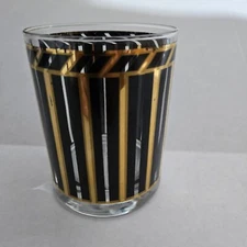 Vintage Signed Georges Briard Lowball Scotch Cocktail Glass Black Gold