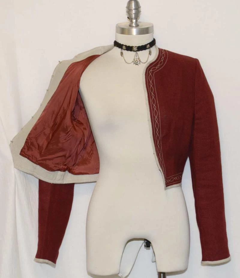 Dark RED LINEN German Women Sport Riding Fitted SHORT Skirt JACKET Coat 40 6 S - Image 4 of 4
