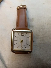 Accutime Watch Silver Toned Band White Rectangular Face Elegant Fashion