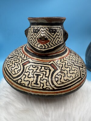 Vintage Shipibo Conibo Pottery Face Effigy-water vessel Peruvian Amazon-HTF