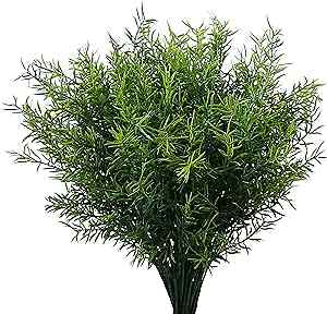 Artificial Plants Flowers Grass Shrubs 8 Pack No Fade Faux Plastic 4#green-image