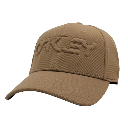 Oakley 6 Panel Stretch Hat Embossed Mens Size L/XL Coyote Light Brown Logo Cap - Picture 2 of 2