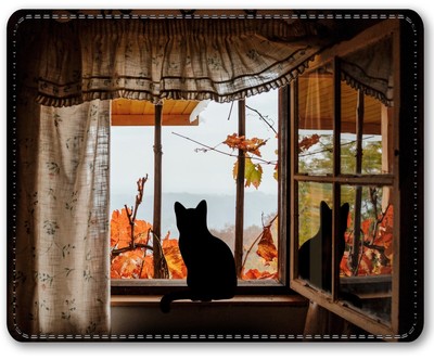  Faux Leather Mouse Pad 8''x10''-Smooth, Soft Surface, Brilliant Color-Cat/Window
