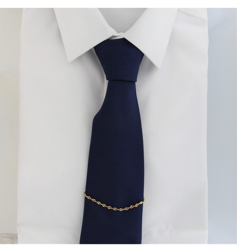 Tie Chain Fancy Link Yellow Gold Button Hole Attachment USA 7.5" - 第 5/5 張圖片